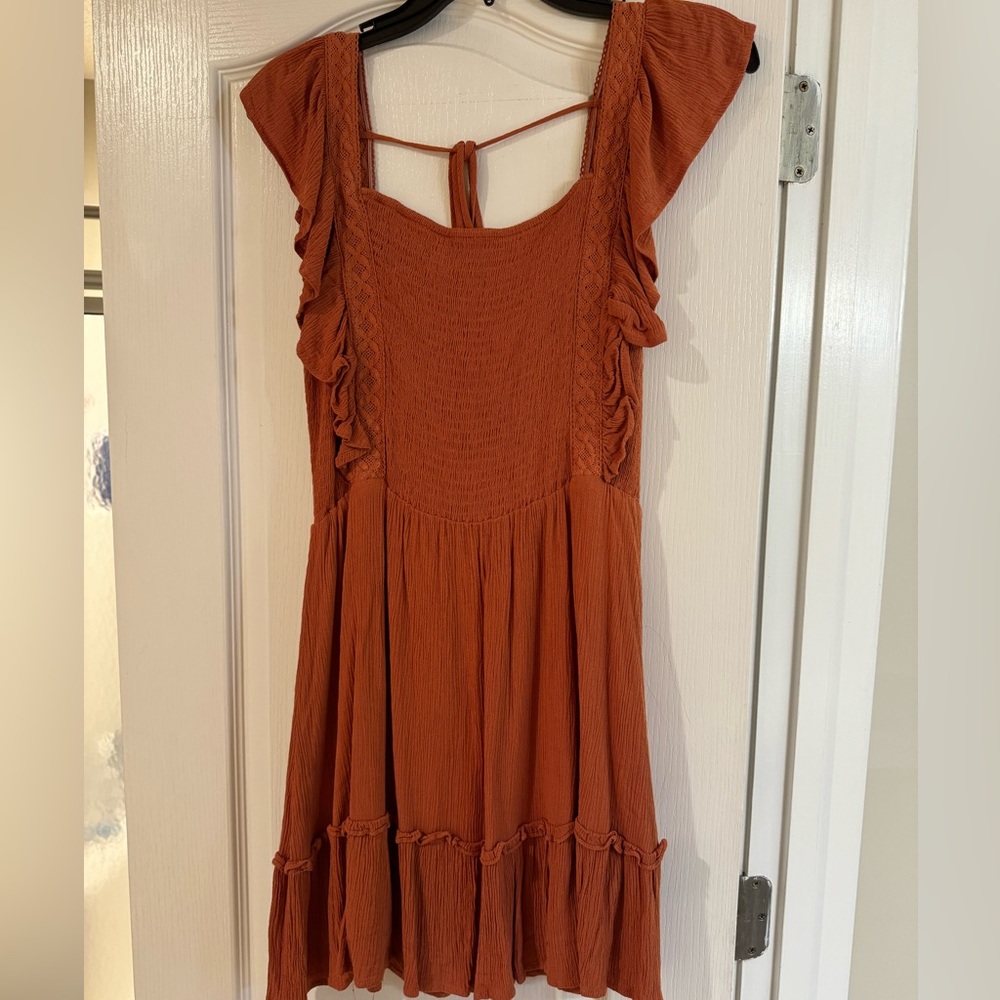 Burnt Orange Boutique Dress with Lace Detail